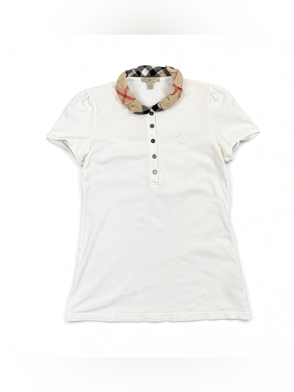 Burberry Brit White Polo Nova Check Collar Size S Womens